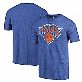 New York Knicks Heathered Blue Distressed Primary Logo Fanatics Branded Tri-Blend T-Shirt,baseball caps,new era cap wholesale,wholesale hats